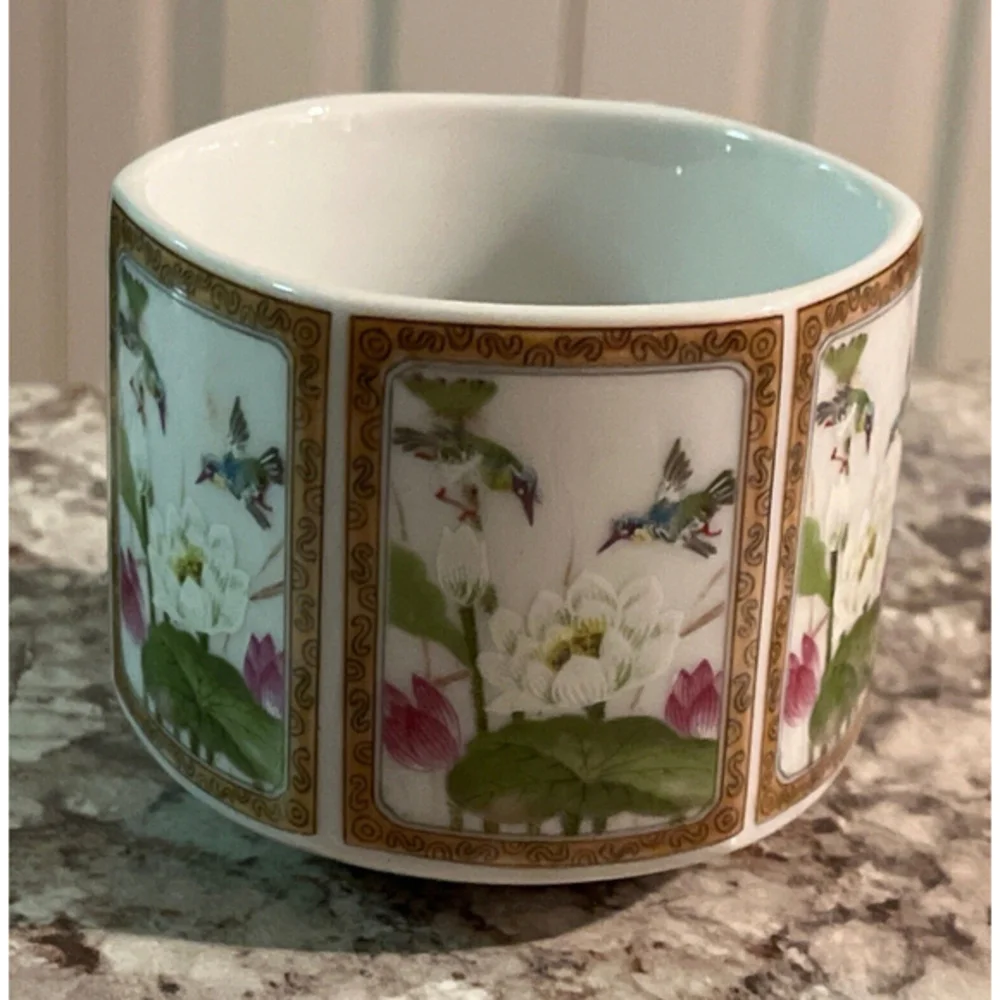 Toyo Ming Lotus Japan Porcelain Floral Bird Tea Cup Bowl 2.5